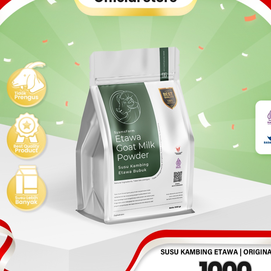

HMXY3588 Terbaru Ternak Syams - SyamsFarm Susu Kambing Etawa Bubuk 1000 gram 1 Kg Rasa Original Ternak Syams BPOM Halal Premium Platinum Goat Milk Powder Drink Pasteurisasi Cair Natural Sehat Asli Terjamin Berkualitas COD Tunai bayar ditempat Platinum fla