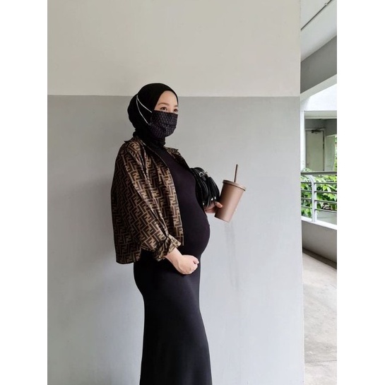 Trx2y2Xm riche- basic long inner dress lengan panjang busui friendly/baju hamil/foto maternity/origi