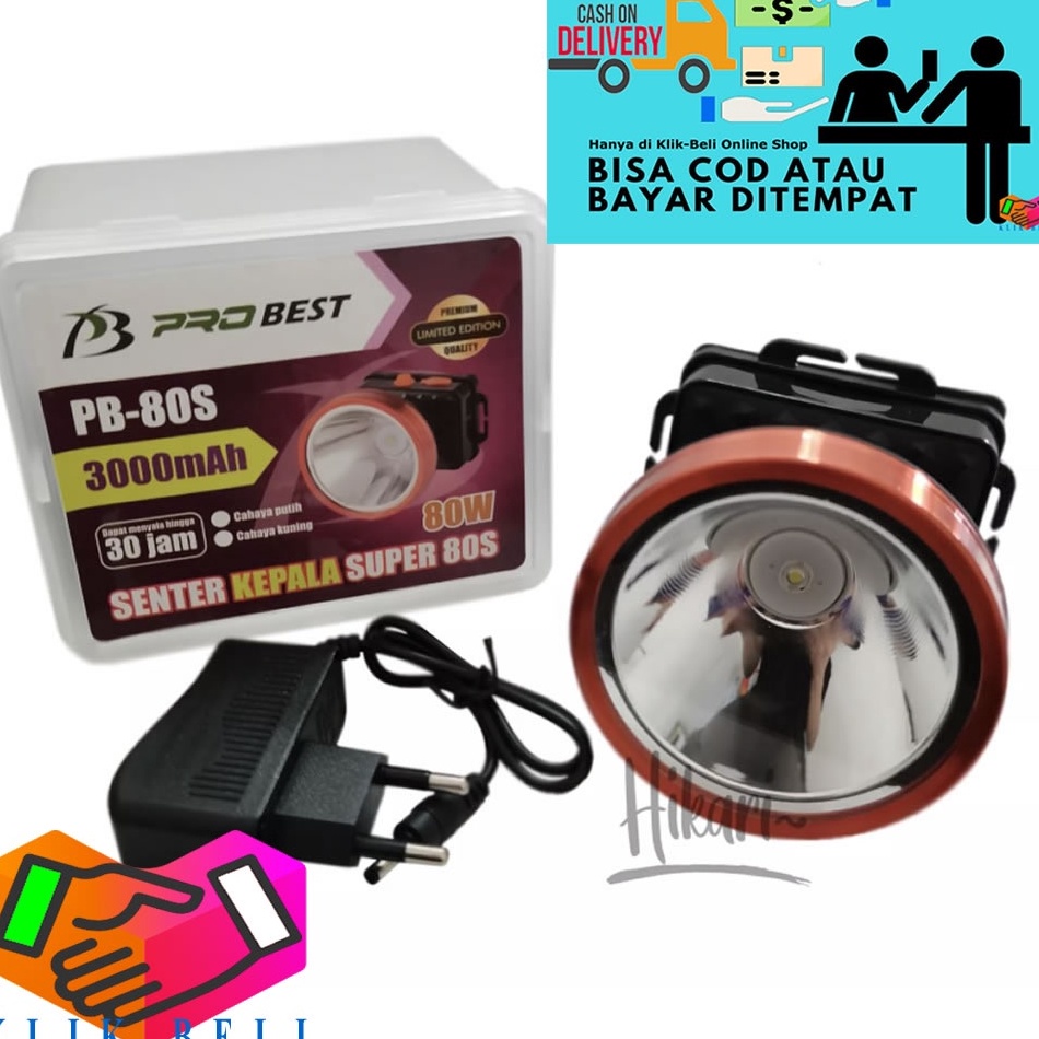 TERPERCAYA Senter Kepala Probest LED 80 Watt PB-80S Cahaya Putih / Kuning