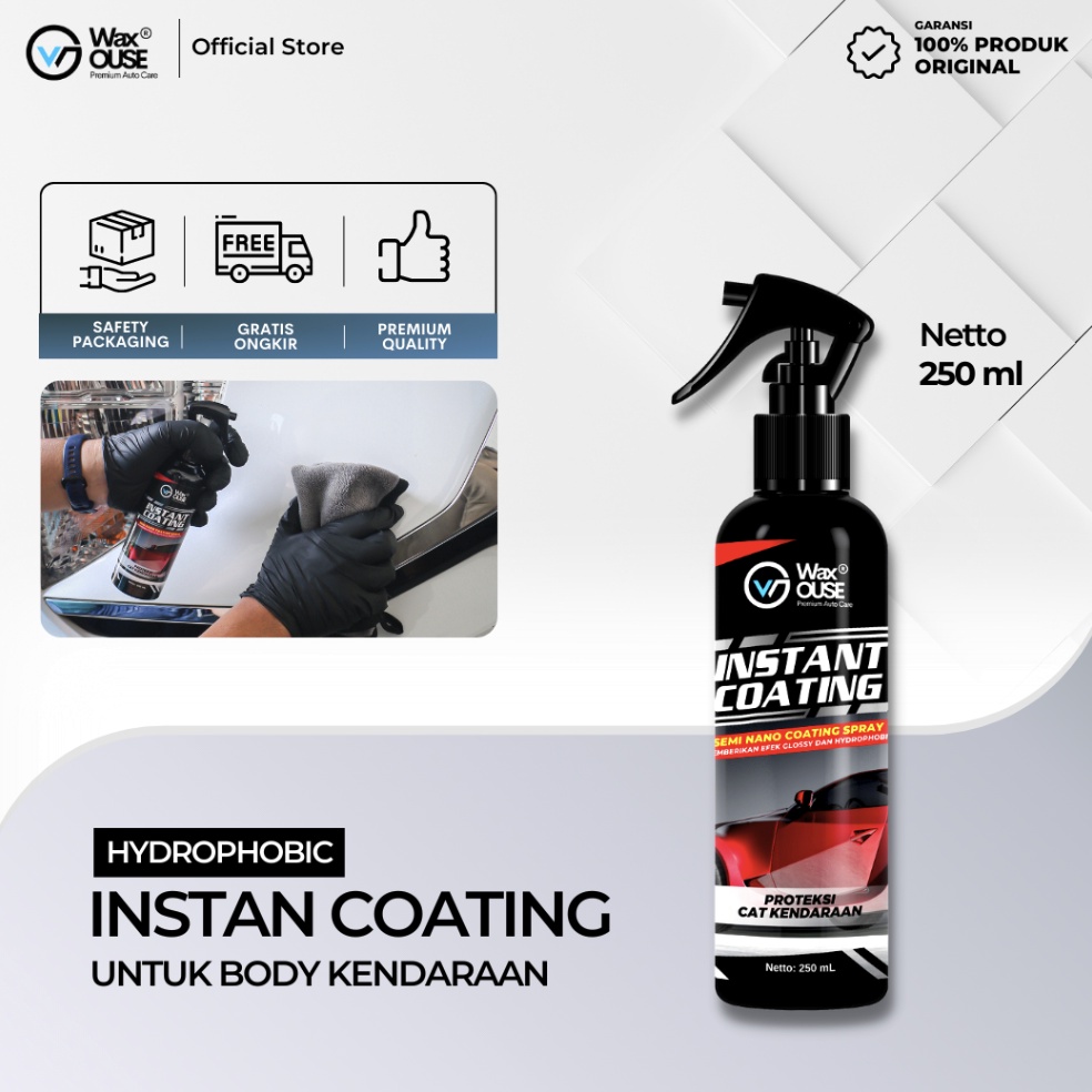 BOOMING Waxouse Instant Coating Pengkilap Bodi Mobil dan Motor Semi Nano Coating Efek Daun Talas