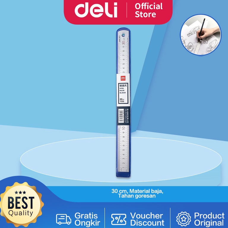 

[PROMO CXF9] Deli Drafting Ruller / Penggaris Steel Metal Stainless 30 cm 8463 MTK