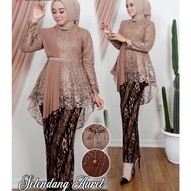 HOT SALE (COD)> SET KEBAYA BLOUSE SELENDANG AUREL - MODEL KEBAYA TERLARIS 2021 - BAJU KEBAYA PESTA D