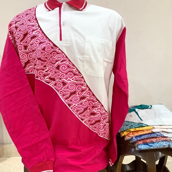 Ready Baju Kaos Kerah Olahraga Muslim Training Polo T-Shirt Batik Lengan Panjang