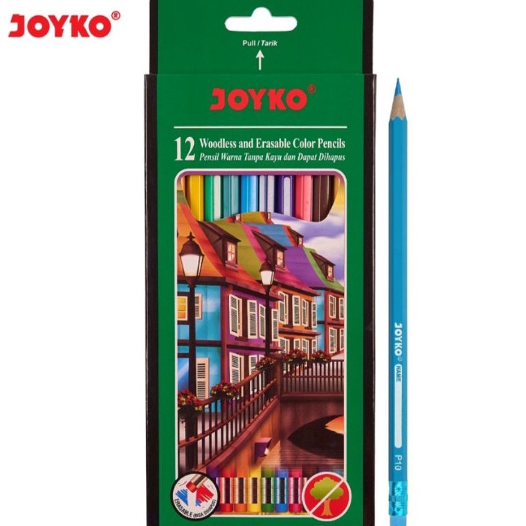 

O87764 Pensil Warna Bisa Dihapus 12 Warna Joyko CP-109 Erasable Color Pencils 7148