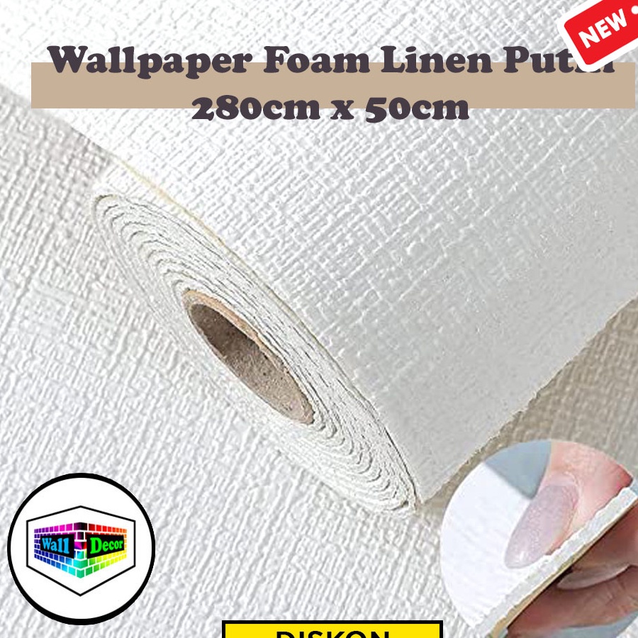 Promo WD Wallpaper Linen Putih Foam Roll 280cm x 50cm 3D Alumunium Foil