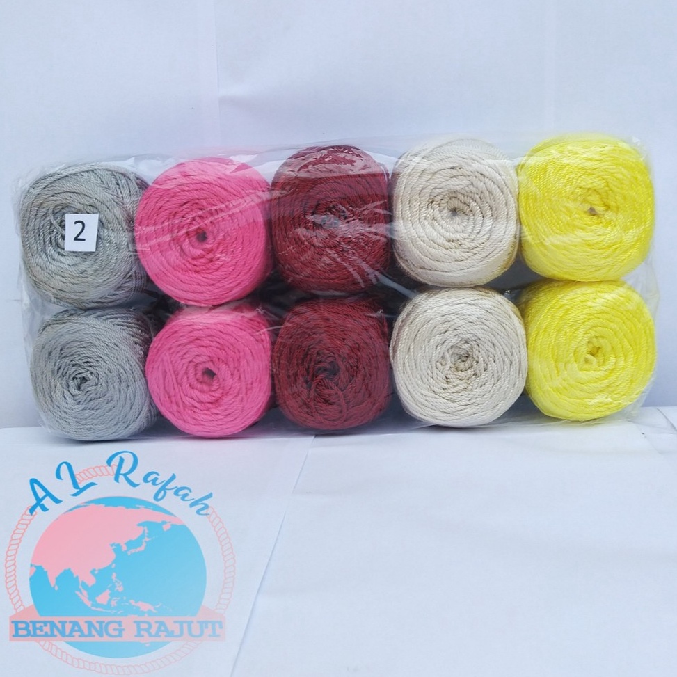 NEW STOCK ALRAFAH -Benang rajut  Poly kilap/ Polyester D27/ PAKET 10 bola . Silver Marun Fanta Gadin