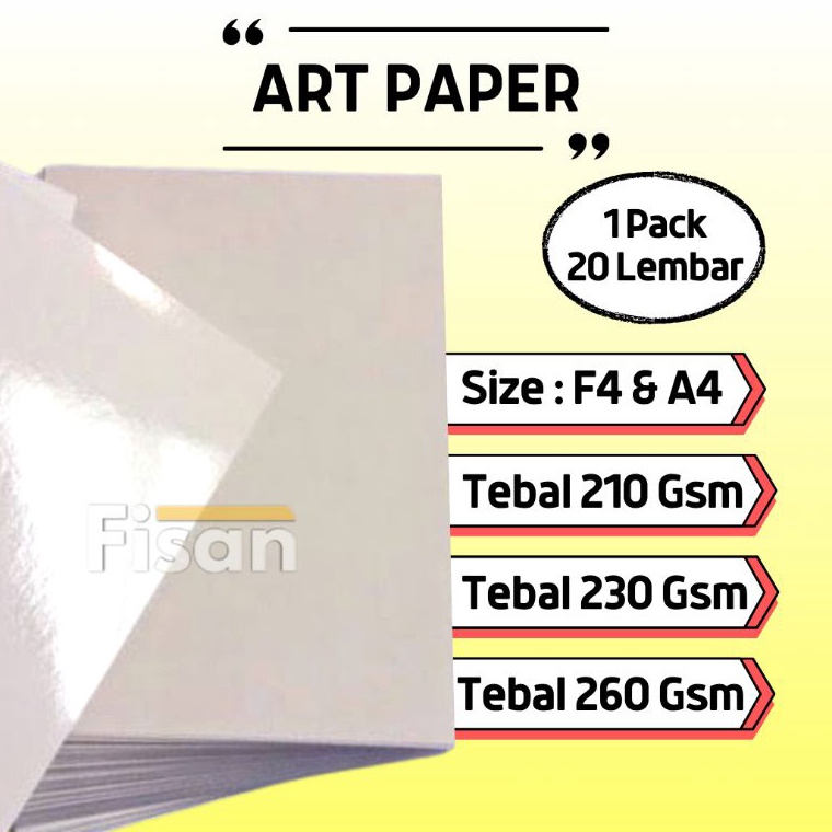 

20 Lembar Art Paper Karton F4 A4 210 230 260 Gsm ztywq