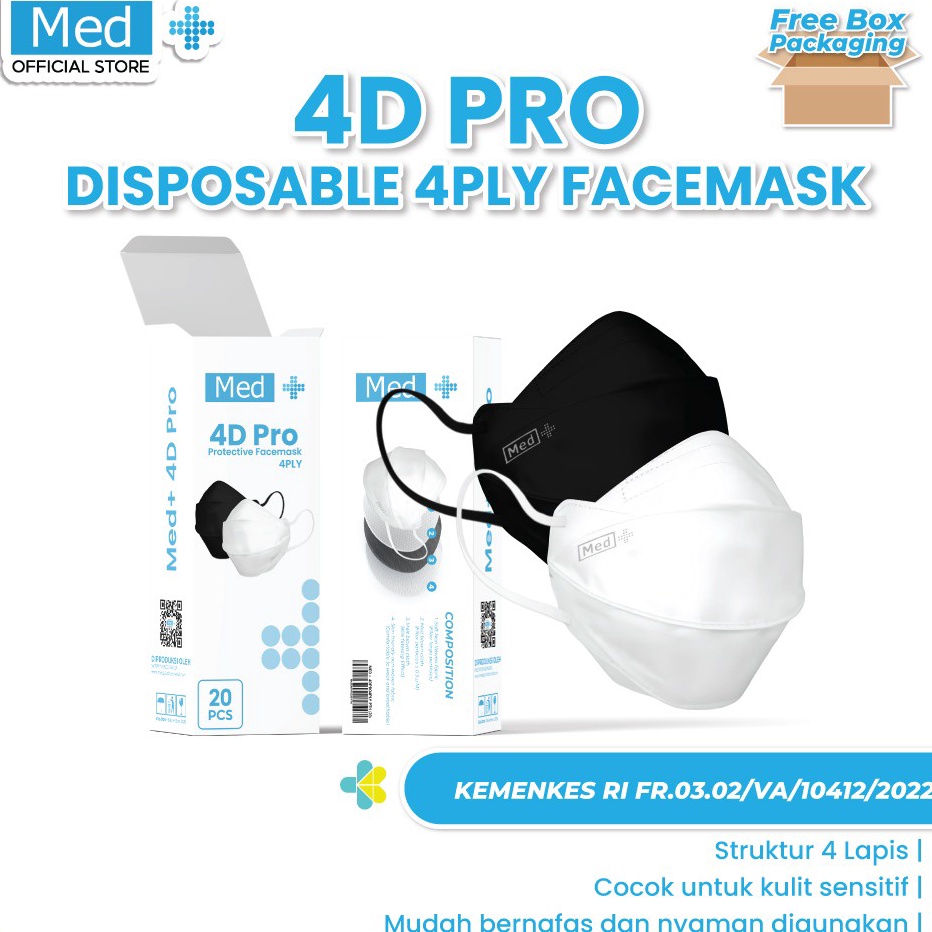 ➭➱✥❄ Med+ Premium Masker 4D PRO 20 Pcs / 4 Ply Evo KN-95 Disposable Face Mask Kemenkes Diskon