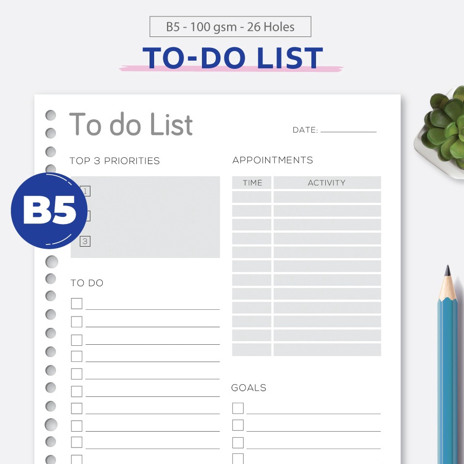 

Stock Banyak Bukuqu Loose leaf B5 - L106 Daily To do list V71 ❂