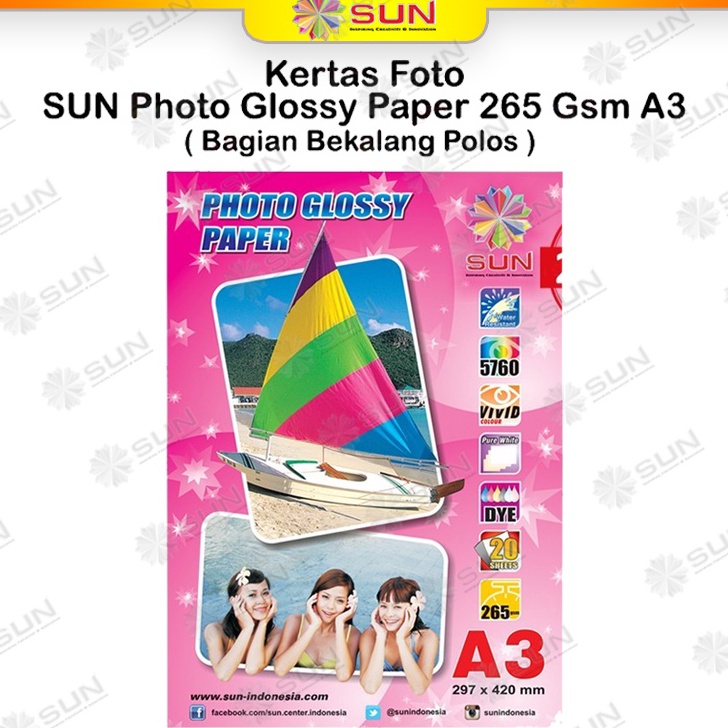 

Stok Banyak❆ Kertas Foto Glossy A3 - SUN Photo Glossy Paper A3 Ketebalan 210, 240, 265 gsm ( Support epson/canon/hp/brother ori (dye ) - 664, 003, 673, 001 ) K47 ✼