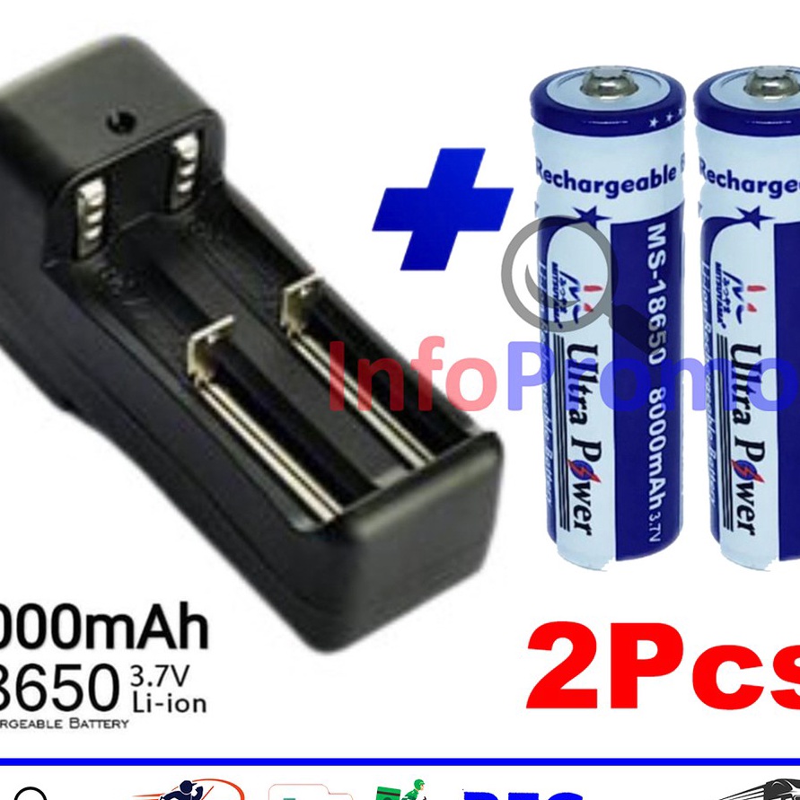 VLNK9190 Dijamin Ori Baterai 18650 8000mAh 2 Pcs dan Charger 18650 2 Slot Cas TG-002 Mitsuyama Origi