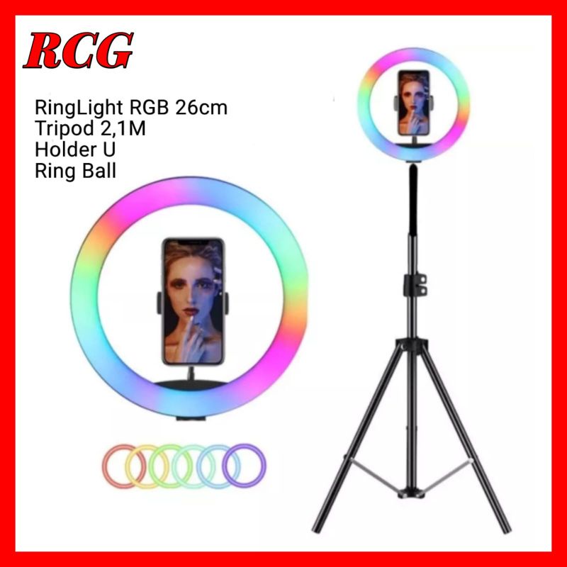 Ring Light RGB Rainbow 26cm Light stand Tripod 2,1M Ringlight 26cm RGB Rainbow + Tripod 2,1 Meter Tr