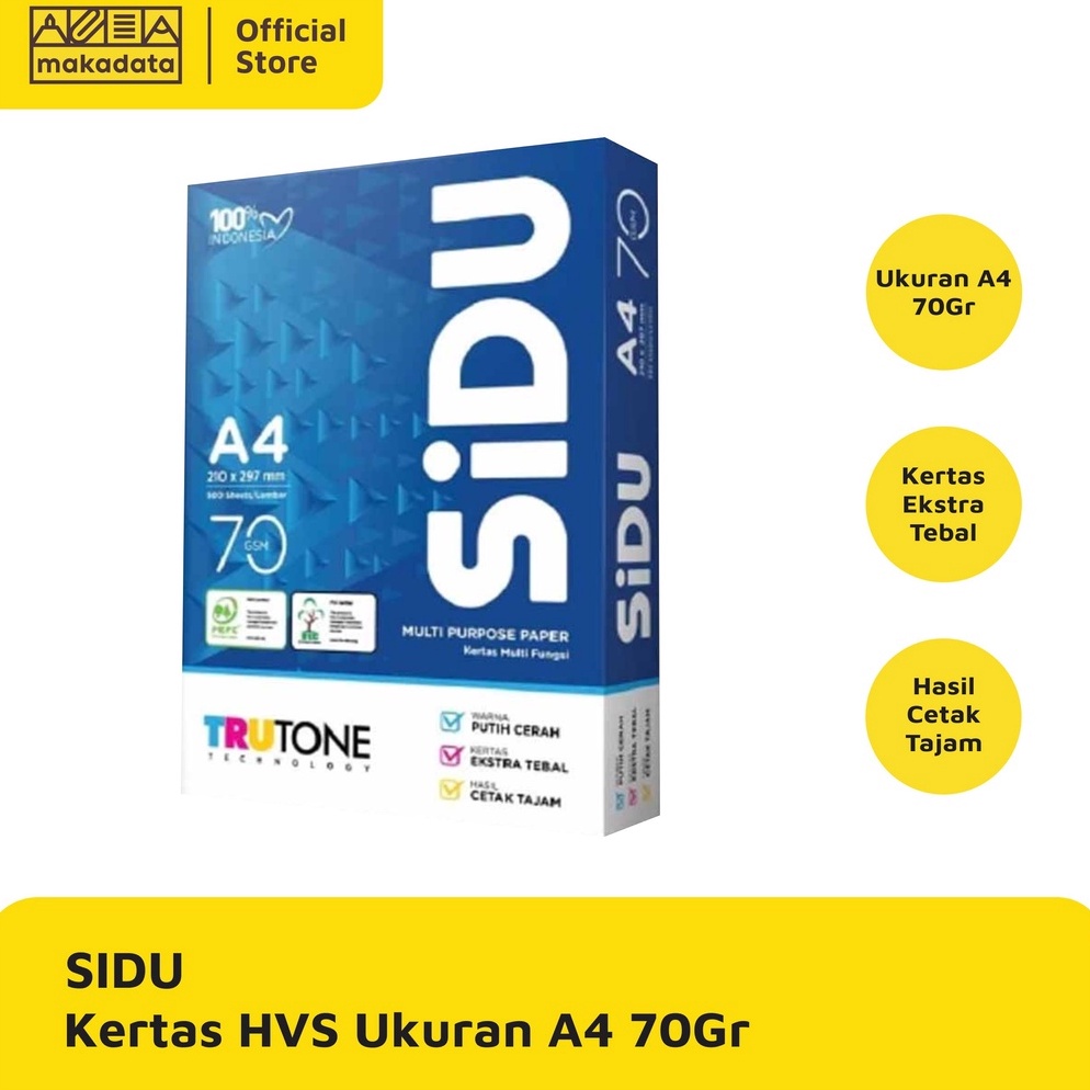 oodq -50 KERTAS HVS / PRINT / FOTOCOPY SIDU A4 70 GRAM (1 RIM) 212