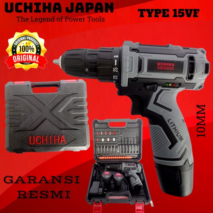 mesin bor cordless UCHIHA 18vol baterai cas charger tanpa kabel obeng