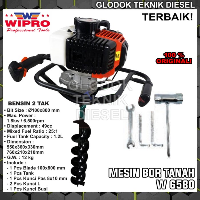 Wipro Mesin Bor Lubang Tanah 25 CM Earth Auger Biopori 100 mm W6580