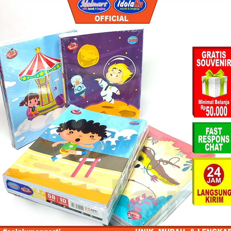 

[PROMO CXQ8] IDOLMART Buku Tulis SIDU isi 58 Lembar - 1 pack isi 10 Buku 220