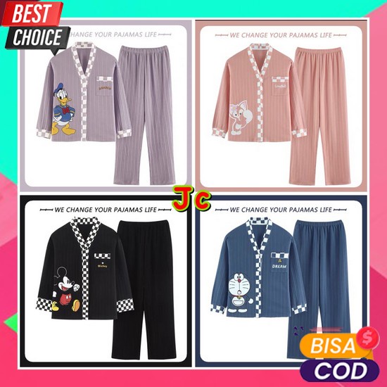 Baju Tidur Wanita Lengan Panjang Pendek Setelan Wanita Pakaian Kekinian Terlaris Piyama Baby Doll Ko