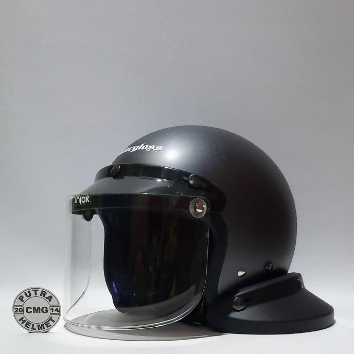 PAKET HELM CARGLOSS ORIGINAL RETRO ABU DOFF KACA DATAR FLAT CEMBUNG