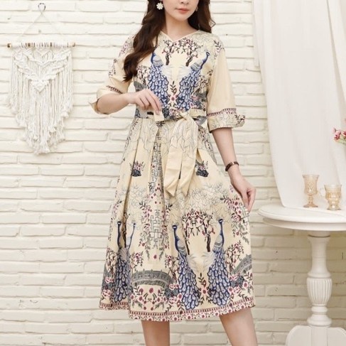 Early Dress Midi Soft Pastel Cheongsam Modern Bird Phoenix Ribbon Cny Rbt
