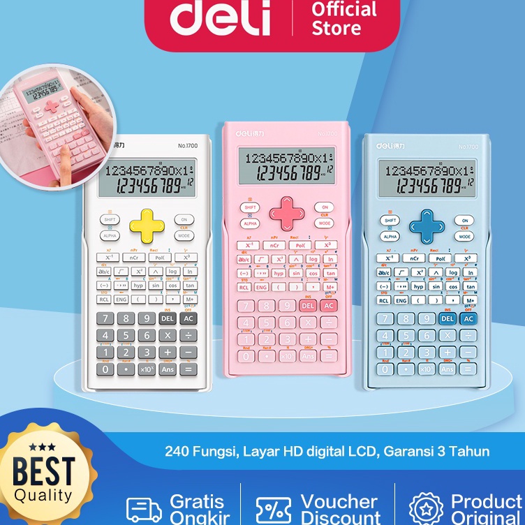 

❅Model Terkini Deli Calculator Scientific Kalkulator 240 Fungsi Kalkulasi 3 Warna 1700 K80 ➨