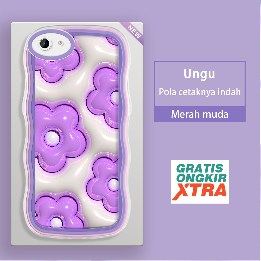 OPPO F1S F3 F5 PLUS YOUTH F7 F11 PRO F9 A3 A7X  Casing Ponsel  Bunga ungu 3D  warna-warni gelombang 