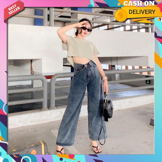 Clana Jin Highwaist Celns Pinggang Karet Celana Jean Wanita Jumbo Celsna Jen Wanits Celsns Korean St