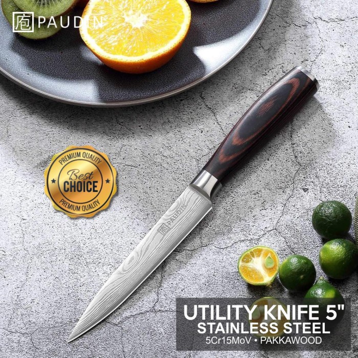 Pisau Dapur Paudin N7 Premium Kitchen Utility Knife 5" Stainless Steel