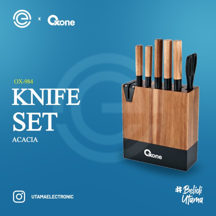 Oxone Pisau Set 5 Pcs Wood Block Acacia Ox-984