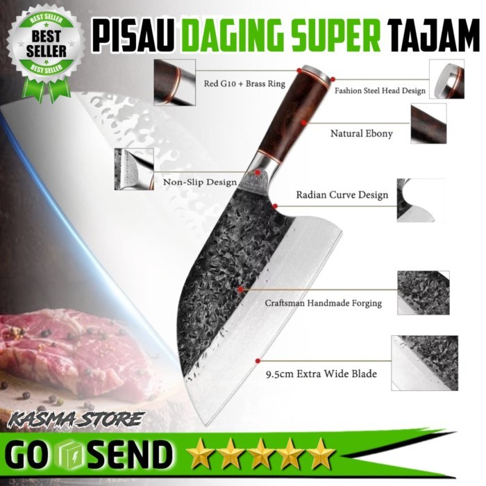 Xituo Pisau Dapur Koki Buatan Tangan Baja Karbon Pisau Daging Pengiris