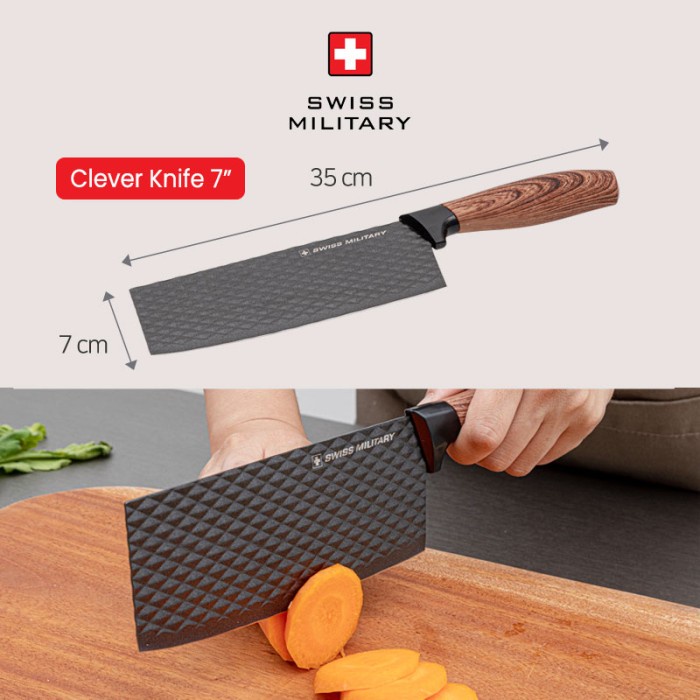 Swiss Military Cleaver Knife Wood - 7 Inch