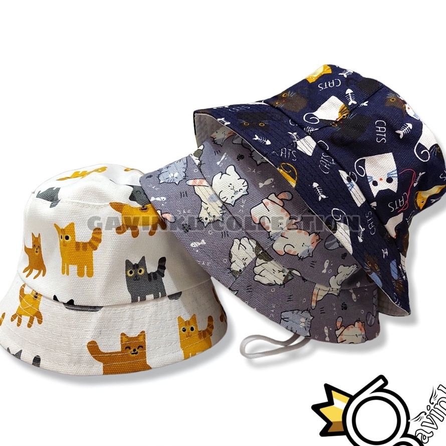 SZMF3828 (V44859) Topi Bucket Hat Anak Laki Laki Perempuan Karakter Hewan Bahan Kanvas Tebal Ada Tal
