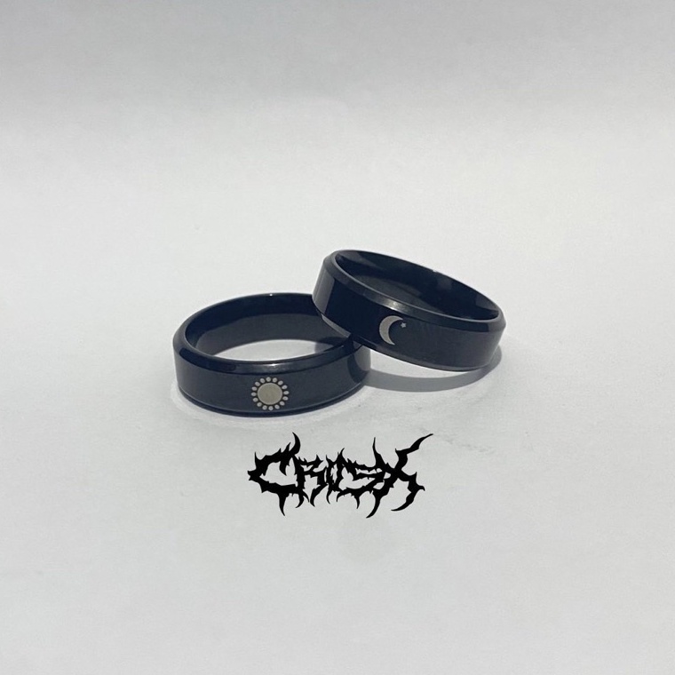 ➝Murah Banget✪ SUN MOON BLACK RING SET / CINCIN MATAHARI BULAN BINTANG / COUPLE RING CINCIN COUPLE K