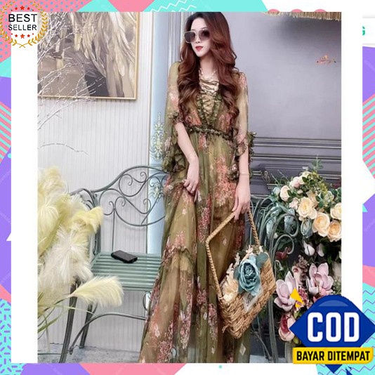 Dress Wanita Terbaru 2023 Korean Style Longdress Seksi Baju Kekinian Gamis Brokat Hijab Mewah Korea 