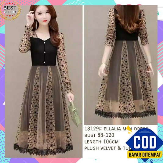 Dress Wanita Terbaru 2023 Korean Style Busana Muslimah Perempuan Trendy Gamus Bunga Outfit Terusan G