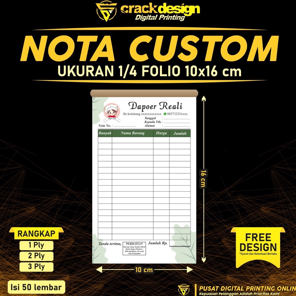 

↑Ready✰ CETAK NOTA GROSIR UKURAN 1/4 FOLIO / NOTA TOKO / NOTA OLSHOP / NOTA BON / KWITANSI / INVOICE CUSTOM SATUAN MURAH FULL COLOR TANPA MINIMAL ORDER 1 HARI LANGSUNG JADI CRACK DESIGN I43