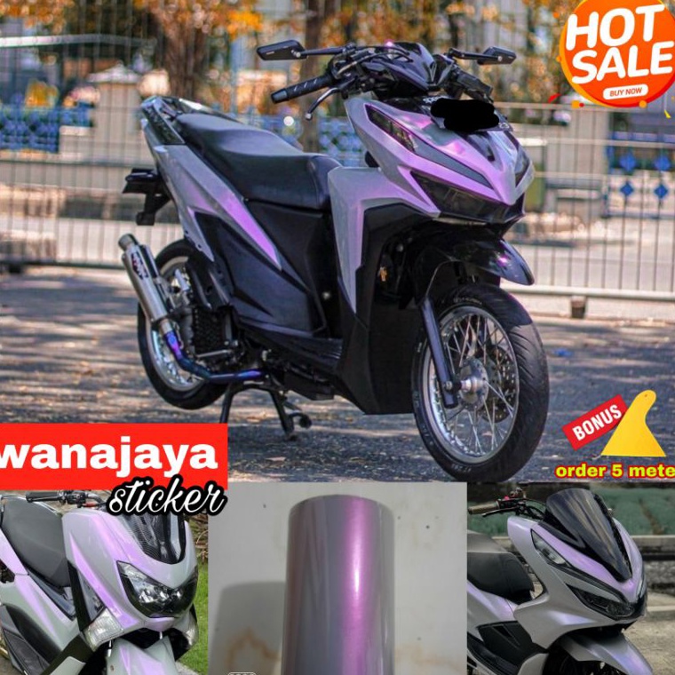 Termurah STICKER SKOTLET MOTOR WARNA PUTIH MUTIARA / STIKER LEMBAYUNG UNGU / SKOTLET PUTIH LEMBAYUNG