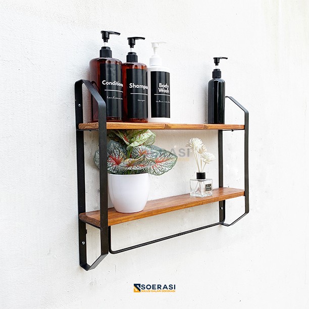 Terlaris Feli Rak Dinding Gantungan Ambalan Kayu Penyimpanan Kamar Mandi Toilet
