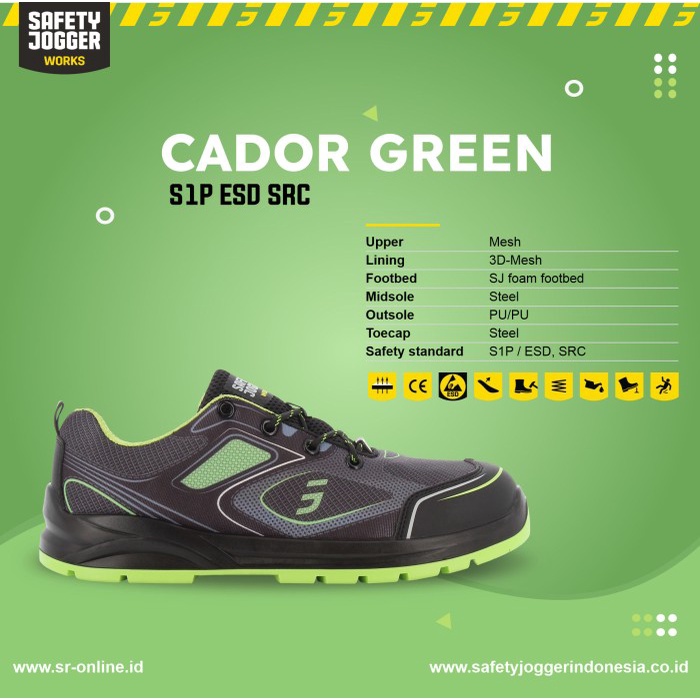 Terlaris Sepatu Safety Jogger Cador Green S1P Esd Src