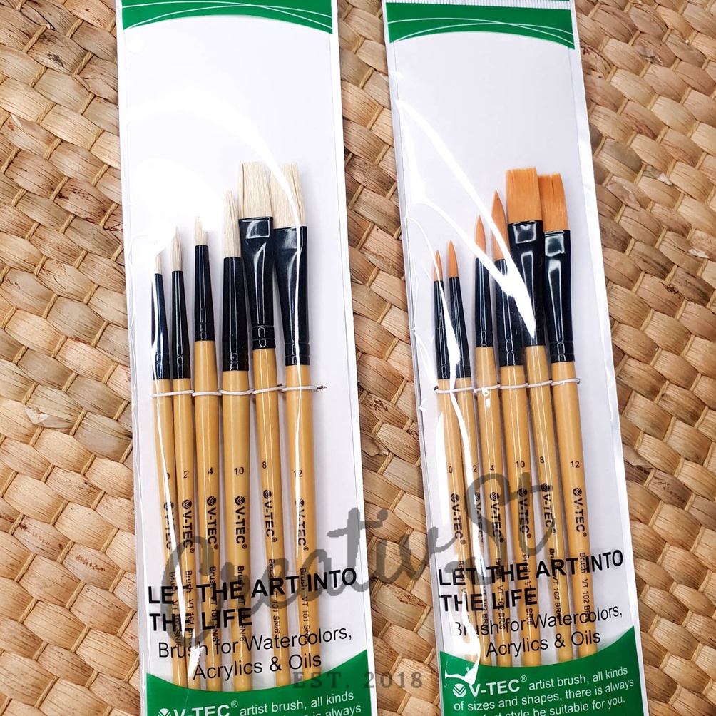 

Kuas Lukis Set V-TEC Cat Akrilik Minyak Air Paint Brush Acrylic Round Flat ➽Stock Banyak