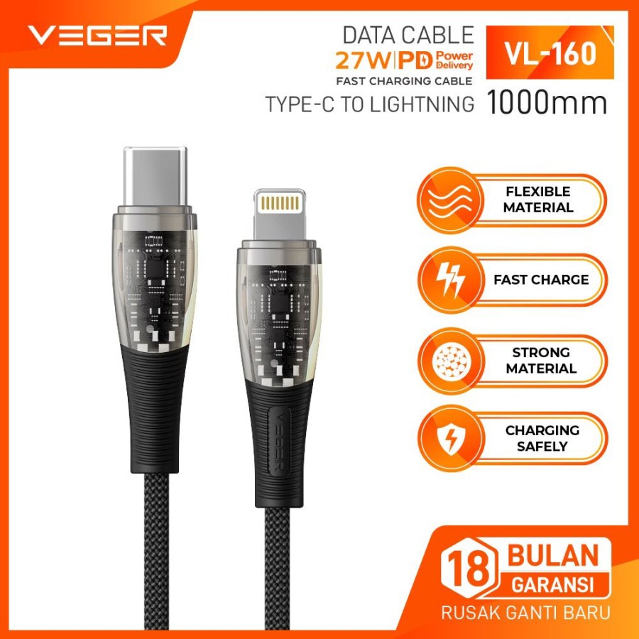 Kabel Data Type C to Lightning VEGER VL-160 PD C to Lightning QC 27W