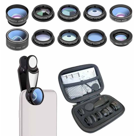 Phone Lens Kit Universal 10 In 1 Fisheye Wide Angle Macro Lens Lensa Hp Kaca Pembesar Kamera
