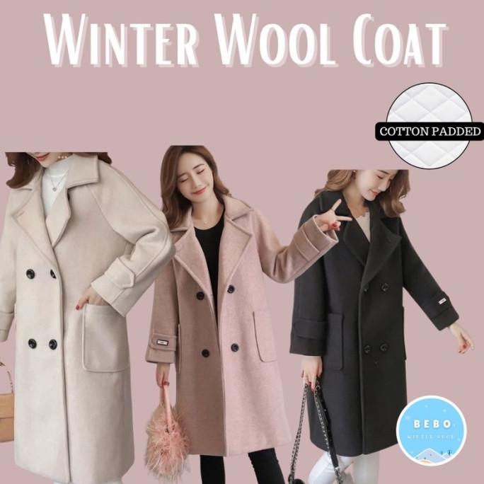 Winter Wool Coat Wanita/ Jaket Panjang Musim Dingin Termurah