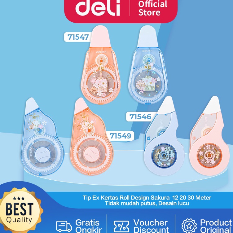 

Ready★➟ Deli School Correction Tape / Tip Ex Kertas 30 20 12 Meter Desain Lucu Bunga Sakura 7154X T100 ✥