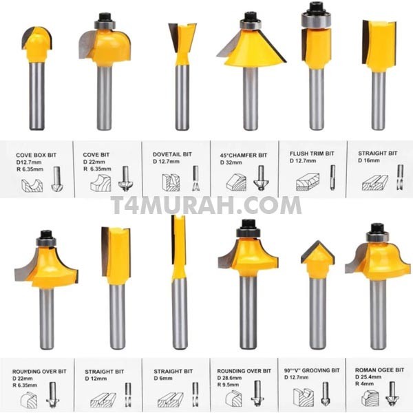 Mata Pisau Profil Kayu Router Bit Set 12 Pcs ready