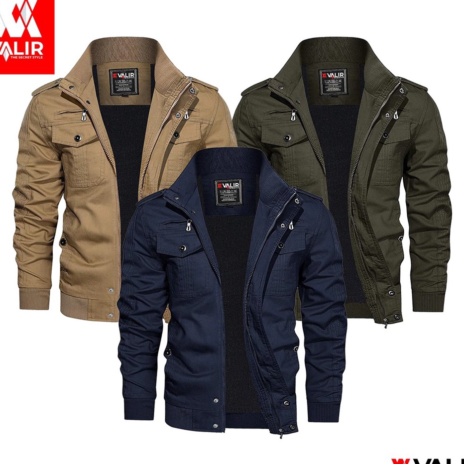 ➽Ready✢➝ Valir Edmund - Jaket Pria Bomber Model Militer terbaru Tran acket Cowok Kanvas Twill Drill 