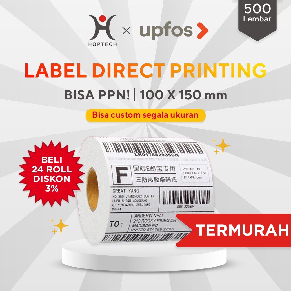 

[PROMO H2BS] Kertas Thermal Label Barcode 100 x 150 mm ukuran A6 isi 500pcs Buy Again