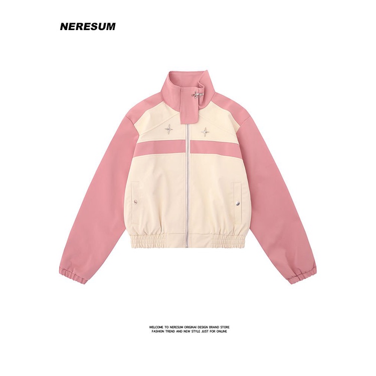 [✅BISA COD]  #Sisjuly# Jaket wanita / jaket pendek retro Amerika / jaket kerah berdiri gaya pergurua