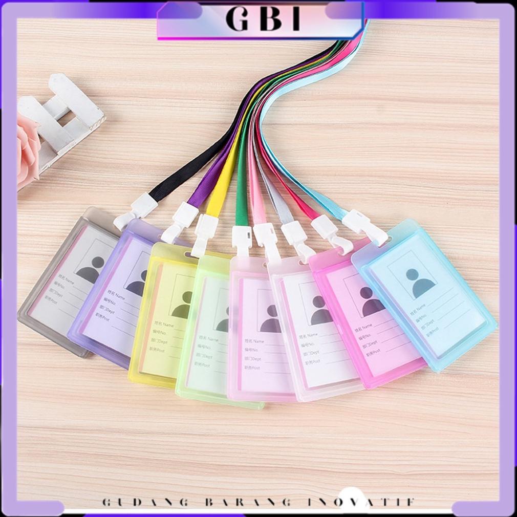 

Promo Gbi Name Tag Id Card Transparant Gantungan Kartu Nama Plastik Vertical Lanyard Potrait Motif Polos Warna Warni Tanda Pengenal Bening Horizontal