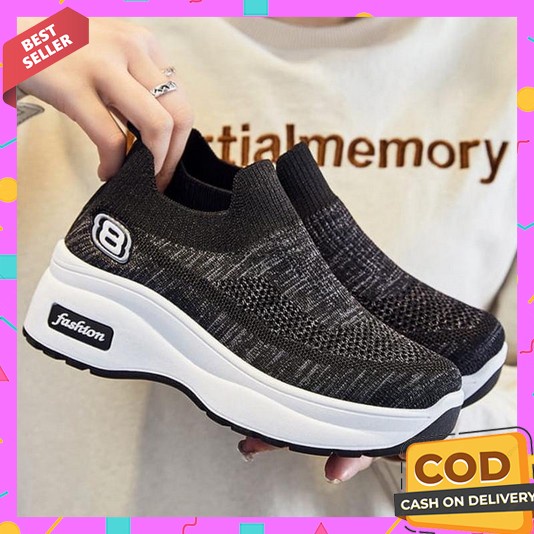 Sepatu Wanita Terbaru 2023 Korean Style Dewasa  Slip On Olahraga Spatu Sport Jogging Karet Sneaker K
