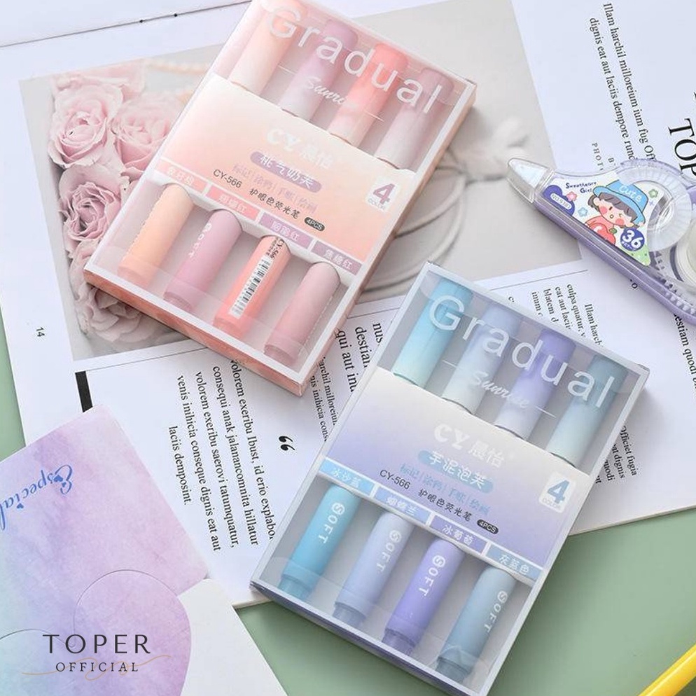 

RTG-70 TOPER 4Pcs/Set Pena Stabilo Kawaii Permen Warna Pastel Highlighter Lucu Aesthetic Estetik AZ7